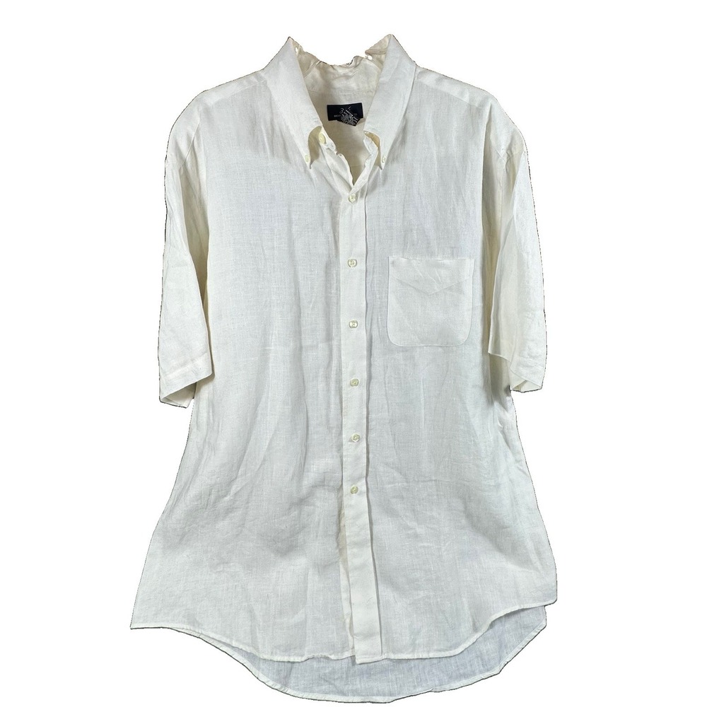 Brooks Brothers Men's XL 100% Linen Short Sleeve Button Down Ivory Shirt Preppy